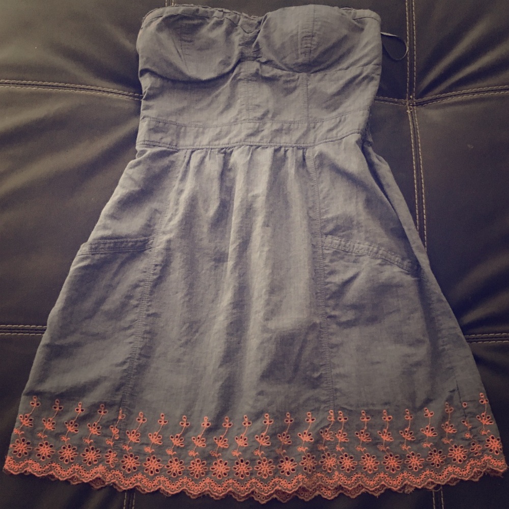 Denim blue & pink tube top dress